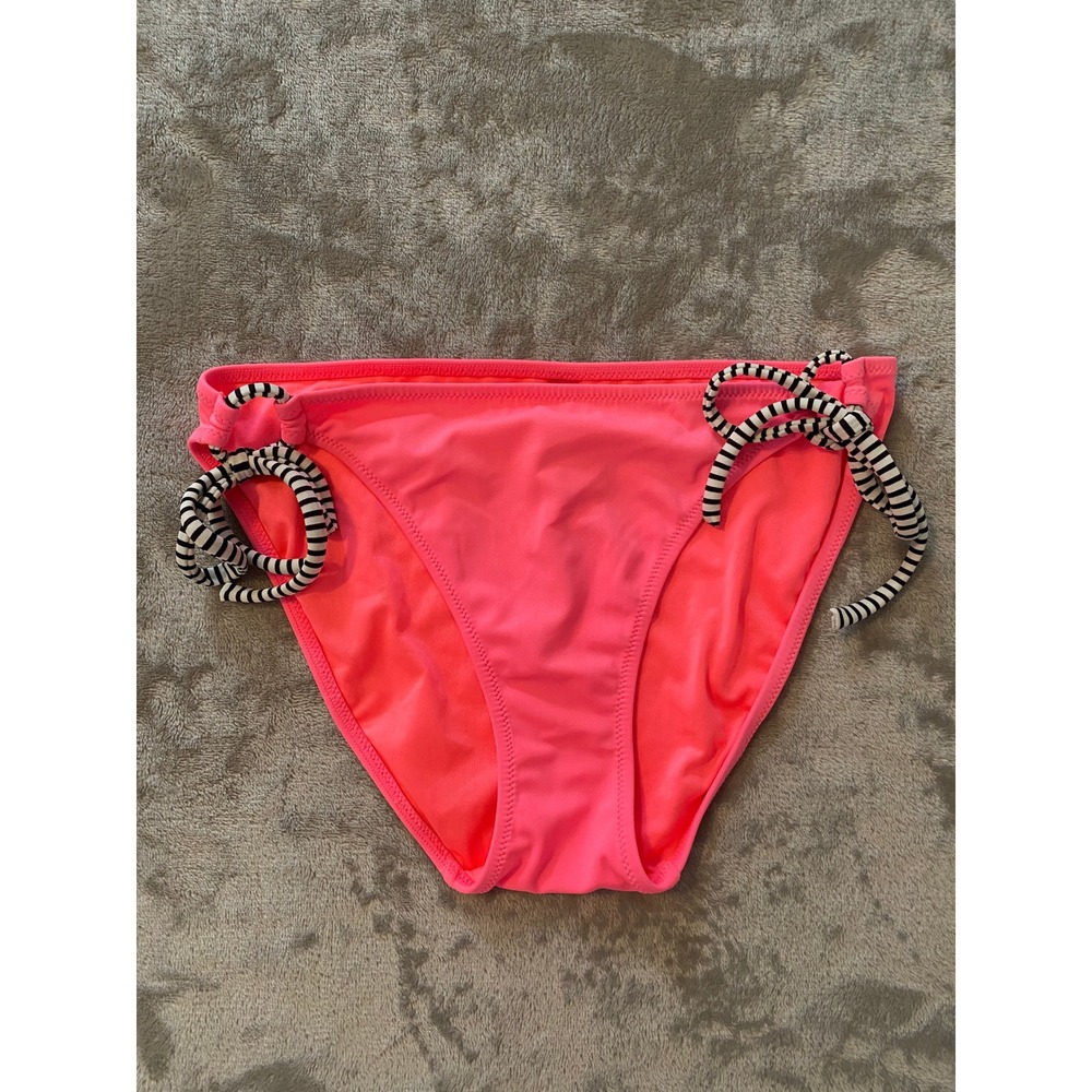 Victoria's Secret Bikini Bottom Womens Medium Neon Pink Side Tie Striped String